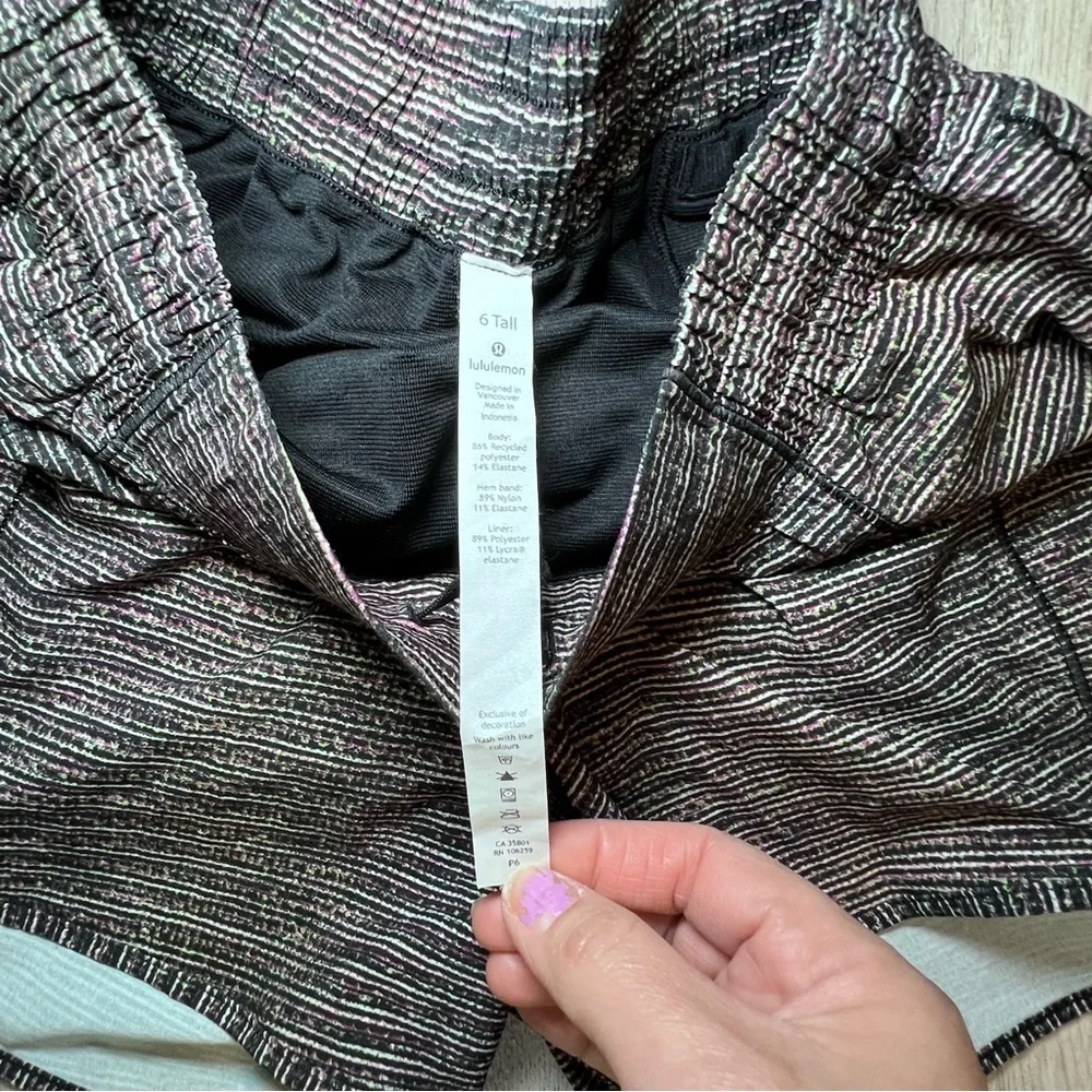 Lululemon Peloton Women's Black Heathered Stripe Active Shorts Size 6Tall